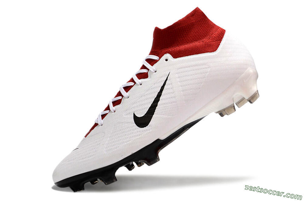Nike Air Zoom Mercurial Superfly 9 Elite FG High-Tops Soccer Cleats - White/Black/Red 5