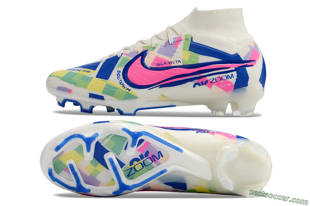 Nike Air Zoom Mercurial Superfly 9 Elite FG High-Tops Soccer Cleats - White/Rainbow 1