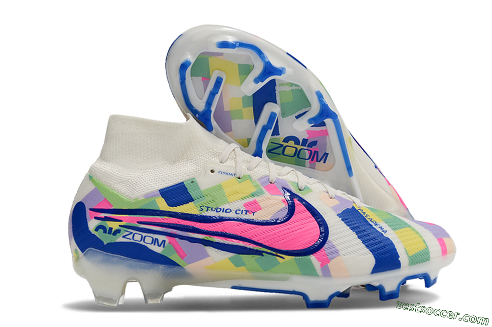 Nike Air Zoom Mercurial Superfly 9 Elite FG High-Tops Soccer Cleats - White/Rainbow 0