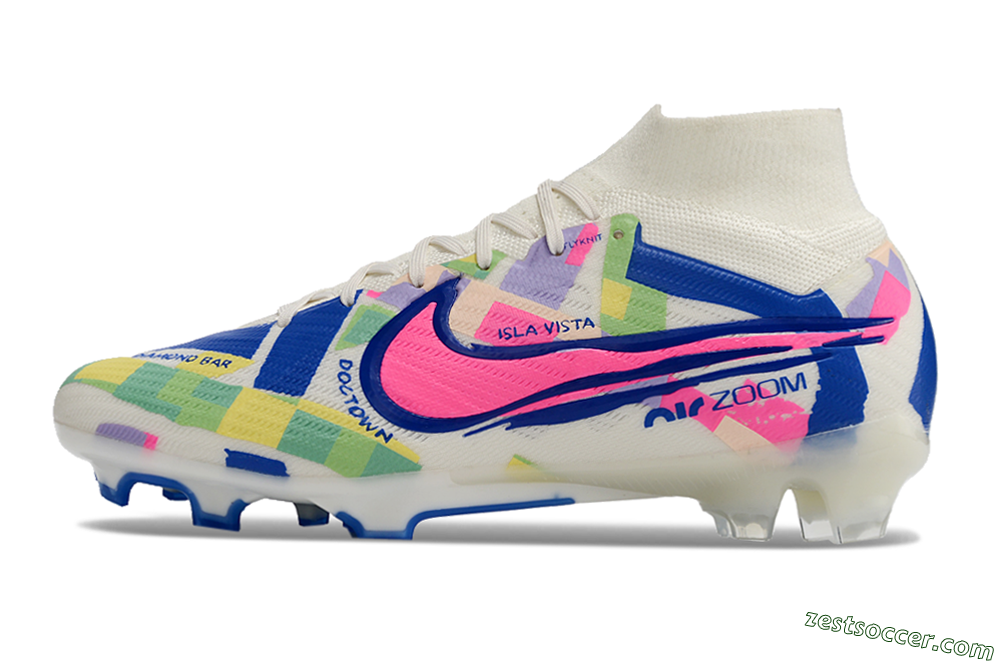 Nike Air Zoom Mercurial Superfly 9 Elite FG High-Tops Soccer Cleats - White/Rainbow 2