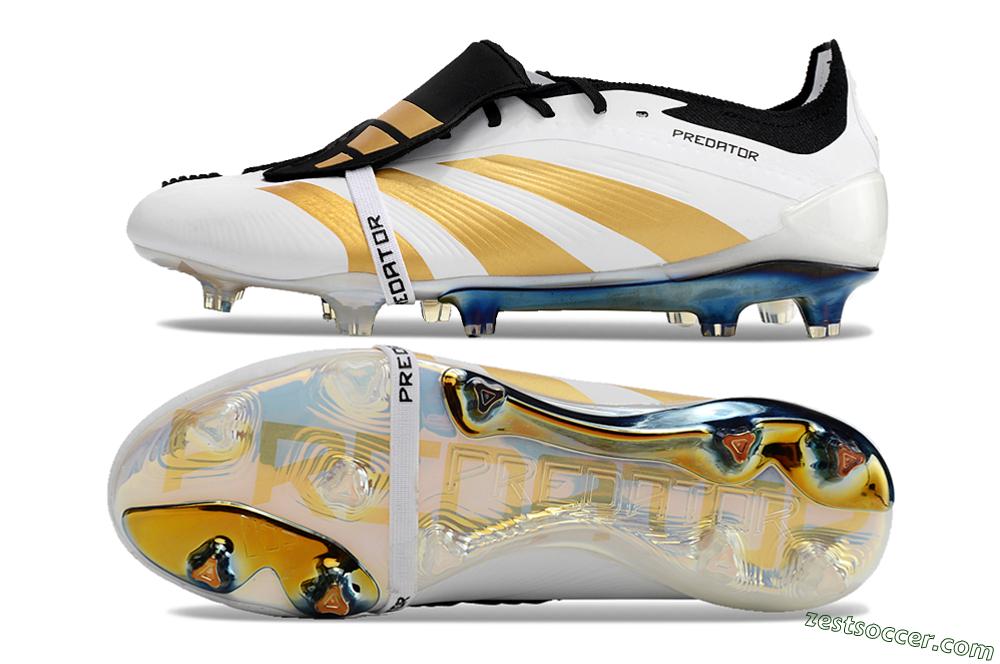 Adidas Predator Elite Foldover Tongue FG Low-Tops Soccer Cleats - White/Gold/Black 1