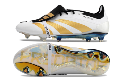 Adidas Predator Elite Foldover Tongue FG Low-Tops Soccer Cleats - White/Gold/Black