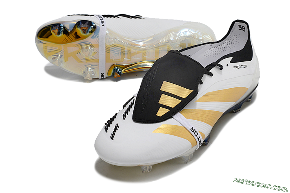 Adidas Predator Elite Foldover Tongue FG Low-Tops Soccer Cleats - White/Gold/Black 3