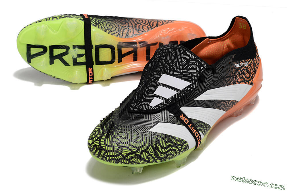 Adidas Predator Elite Foldover Tongue FG Low-Tops Soccer Cleats - Black/White/Green 3