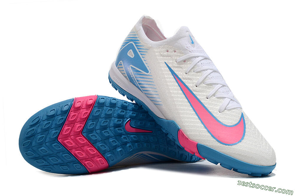 Nike Air Zoom Mercurial Vapor 16 Elite TF Low-Tops Soccer Shoes - White/Pink/Blue 3
