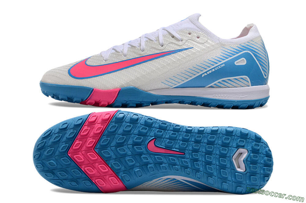Nike Air Zoom Mercurial Vapor 16 Elite TF Low-Tops Soccer Shoes - White/Pink/Blue 1