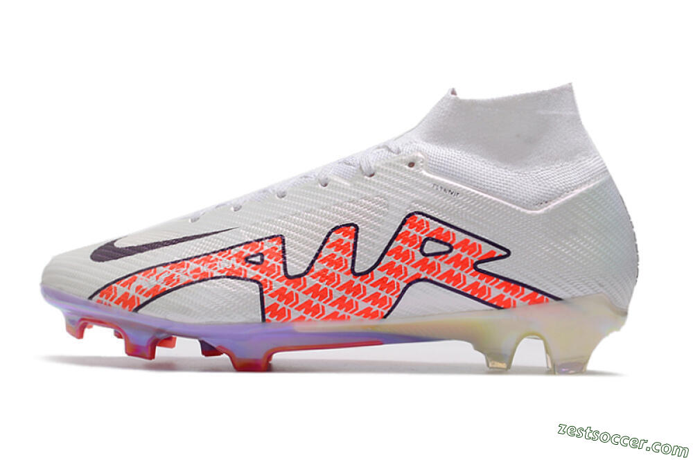 Nike Air Zoom Mercurial Superfly 9 Elite FG High-Tops Soccer Cleats - White/Red 2