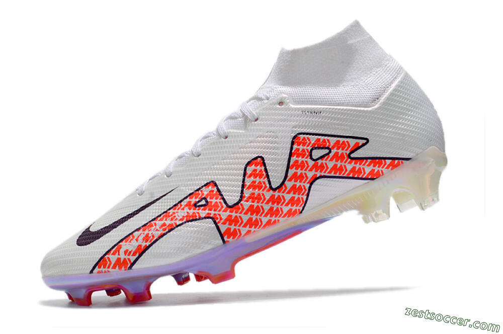 Nike Air Zoom Mercurial Superfly 9 Elite FG High-Tops Soccer Cleats - White/Red 5