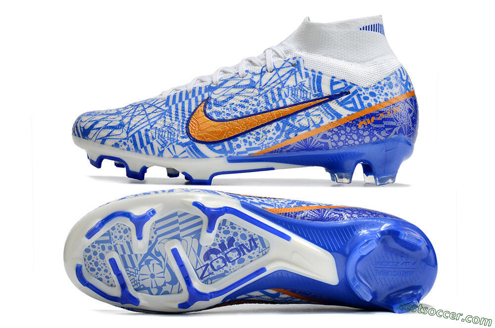 Nike Air Zoom Mercurial Superfly 9 Elite FG High-Tops Soccer Cleats - White/Blue/Red 1