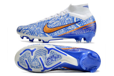 Nike Air Zoom Mercurial Superfly 9 Elite FG High-Tops Soccer Cleats - White/Blue/Red