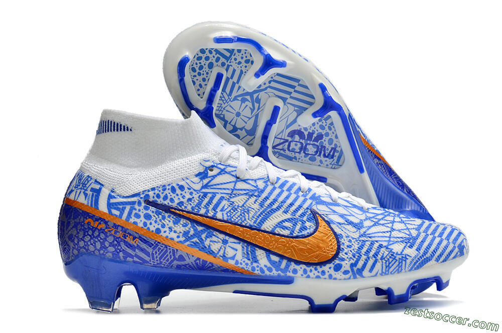 Nike Air Zoom Mercurial Superfly 9 Elite FG High-Tops Soccer Cleats - White/Blue/Red 0