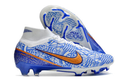 Nike Air Zoom Mercurial Superfly 9 Elite FG High-Tops Soccer Cleats - White/Blue/Red