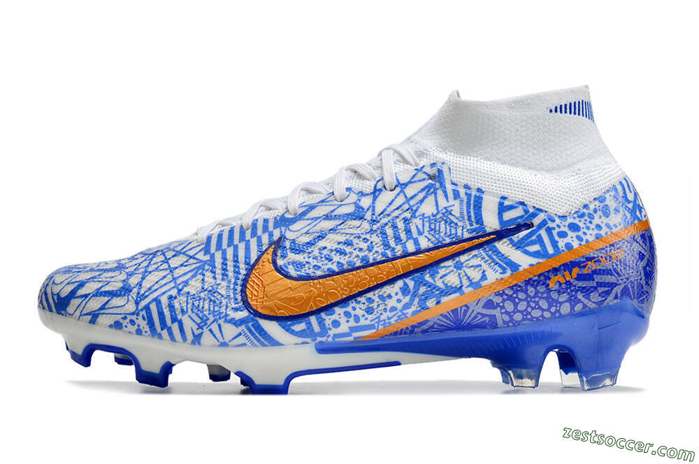 Nike Air Zoom Mercurial Superfly 9 Elite FG High-Tops Soccer Cleats - White/Blue/Red 2