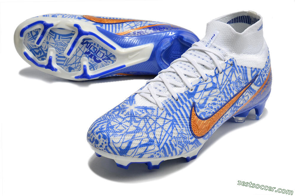Nike Air Zoom Mercurial Superfly 9 Elite FG High-Tops Soccer Cleats - White/Blue/Red 3