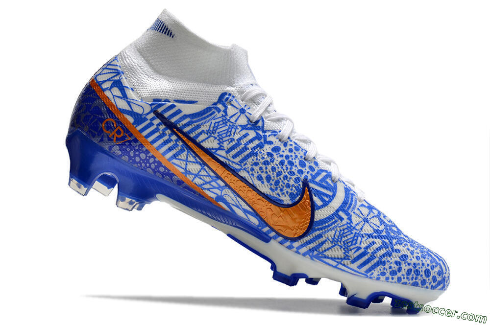 Nike Air Zoom Mercurial Superfly 9 Elite FG High-Tops Soccer Cleats - White/Blue/Red 4