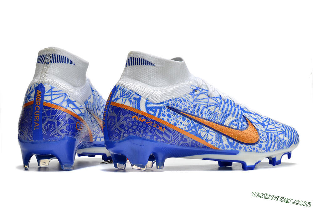 Nike Air Zoom Mercurial Superfly 9 Elite FG High-Tops Soccer Cleats - White/Blue/Red 6