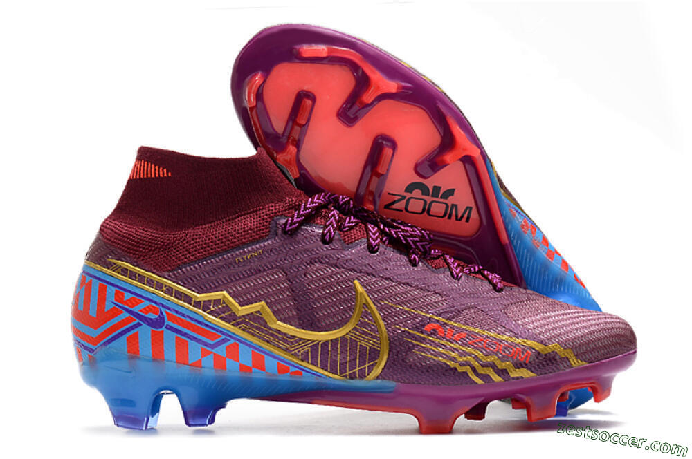 Nike Air Zoom Mercurial Superfly 9 Elite FG High-Tops Soccer Cleats - Purple/Blue/Gold 0