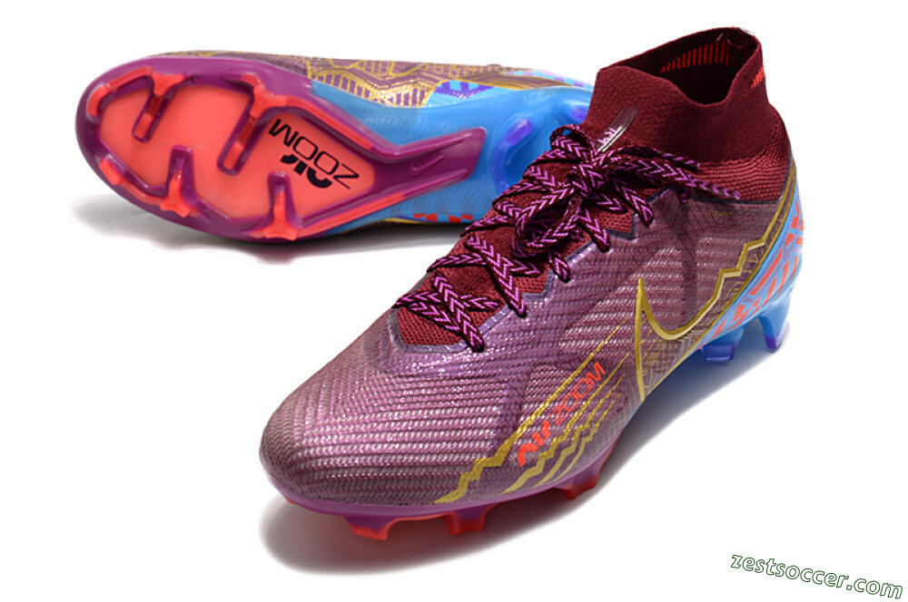 Nike Air Zoom Mercurial Superfly 9 Elite FG High-Tops Soccer Cleats - Purple/Blue/Gold 3