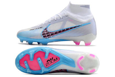 Nike Air Zoom Mercurial Superfly 9 Elite FG High-Tops Soccer Cleats - White/Blue/Pink