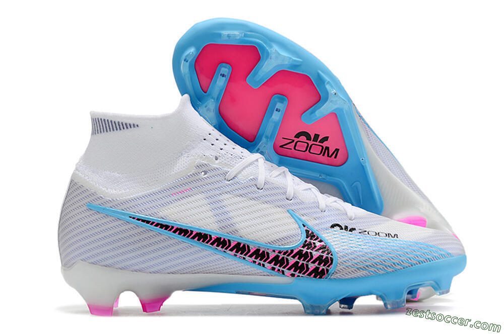 Nike Air Zoom Mercurial Superfly 9 Elite FG High-Tops Soccer Cleats - White/Blue/Pink 0