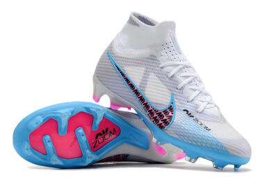 Nike Air Zoom Mercurial Superfly 9 Elite FG High-Tops Soccer Cleats - White/Blue/Pink