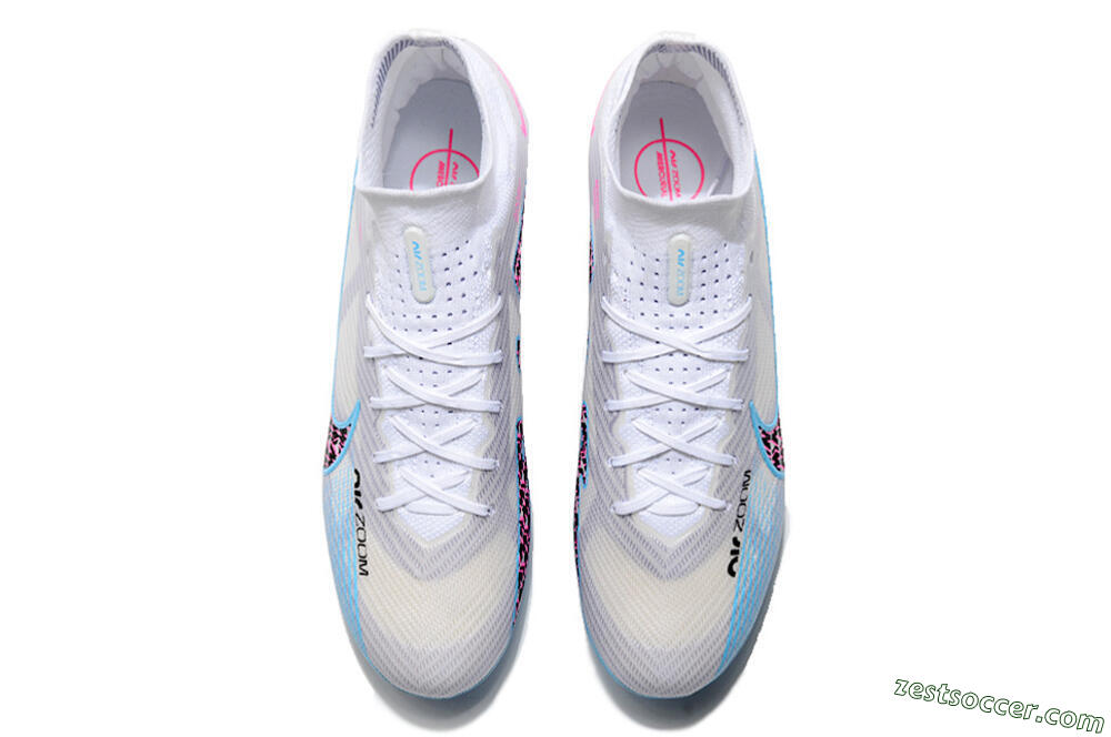 Nike Air Zoom Mercurial Superfly 9 Elite FG High-Tops Soccer Cleats - White/Blue/Pink 4
