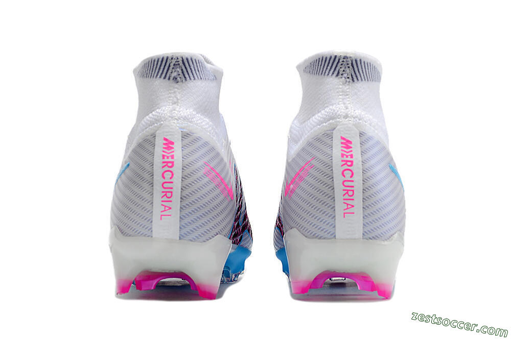 Nike Air Zoom Mercurial Superfly 9 Elite FG High-Tops Soccer Cleats - White/Blue/Pink 5