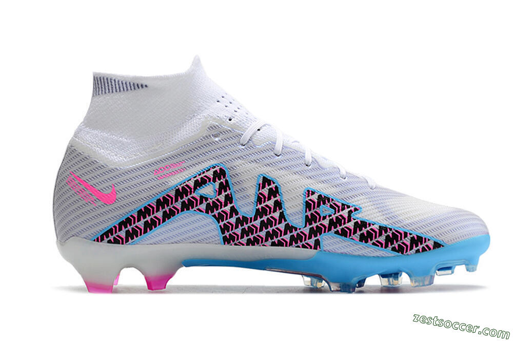 Nike Air Zoom Mercurial Superfly 9 Elite FG High-Tops Soccer Cleats - White/Blue/Pink 7