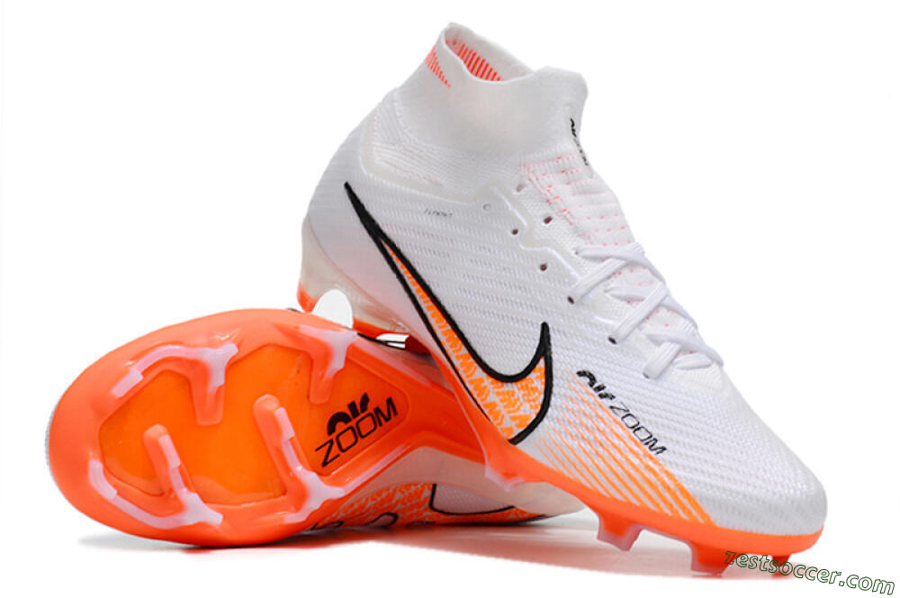 Nike Air Zoom Mercurial Superfly 9 Elite FG High-Tops Soccer Cleats - White/Orange/Black 1