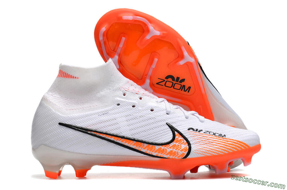 Nike Air Zoom Mercurial Superfly 9 Elite FG High-Tops Soccer Cleats - White/Orange/Black 0