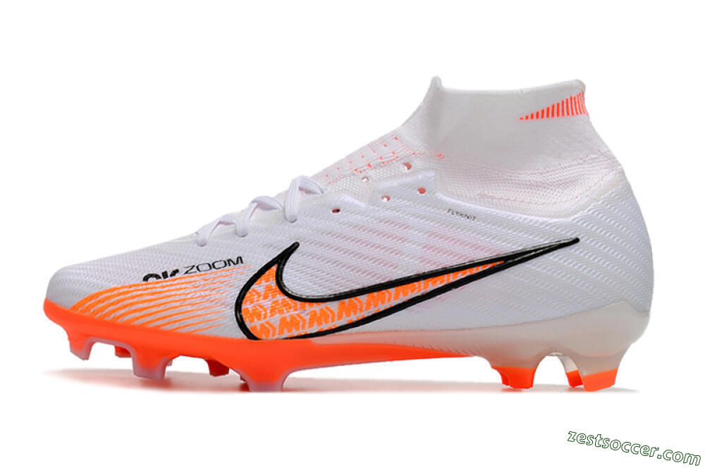 Nike Air Zoom Mercurial Superfly 9 Elite FG High-Tops Soccer Cleats - White/Orange/Black 2