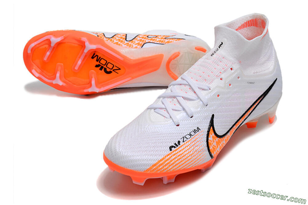 Nike Air Zoom Mercurial Superfly 9 Elite FG High-Tops Soccer Cleats - White/Orange/Black 3