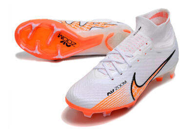 Nike Air Zoom Mercurial Superfly 9 Elite FG High-Tops Soccer Cleats - White/Orange/Black