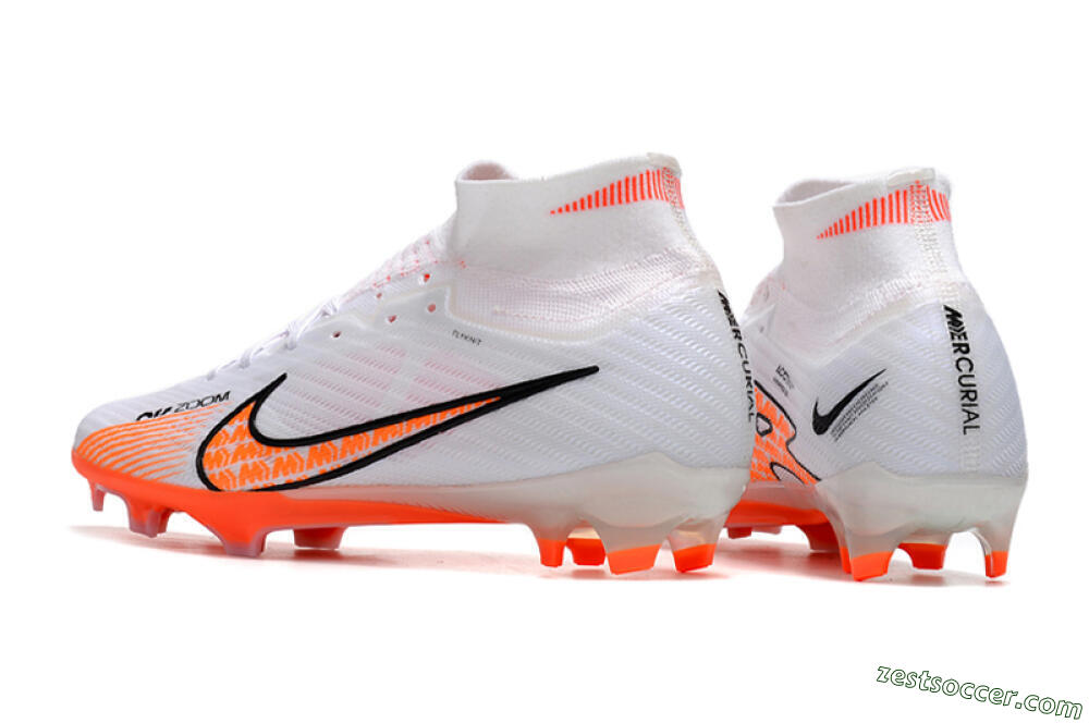 Nike Air Zoom Mercurial Superfly 9 Elite FG High-Tops Soccer Cleats - White/Orange/Black 4