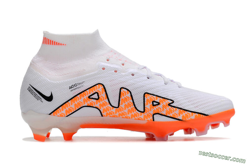 Nike Air Zoom Mercurial Superfly 9 Elite FG High-Tops Soccer Cleats - White/Orange/Black 5