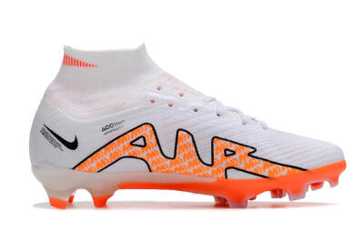 Nike Air Zoom Mercurial Superfly 9 Elite FG High-Tops Soccer Cleats - White/Orange/Black
