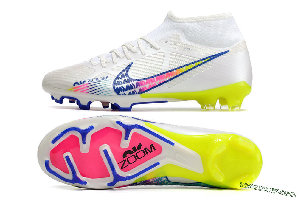 Nike Air Zoom Mercurial Superfly 9 Elite FG High-Tops Soccer Cleats - White/Blue/Pink/Green 1