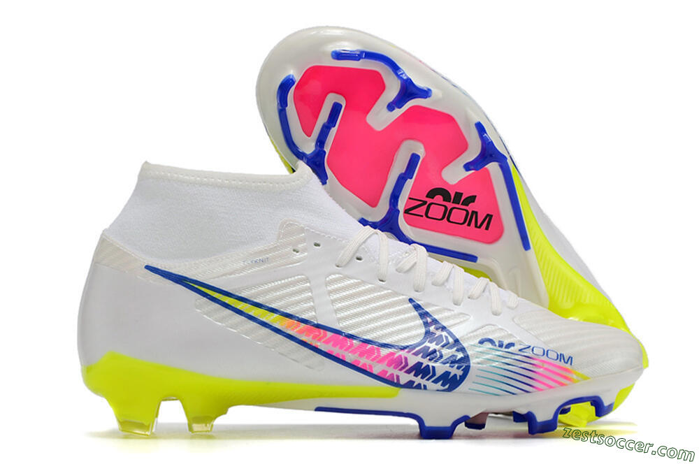 Nike Air Zoom Mercurial Superfly 9 Elite FG High-Tops Soccer Cleats - White/Blue/Pink/Green 0
