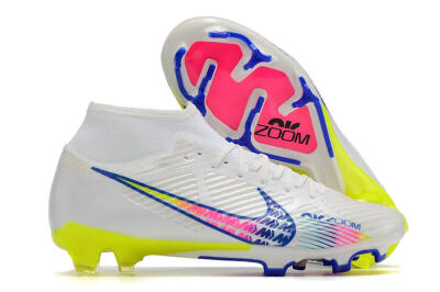 Nike Air Zoom Mercurial Superfly 9 Elite FG High-Tops Soccer Cleats - White/Blue/Pink/Green