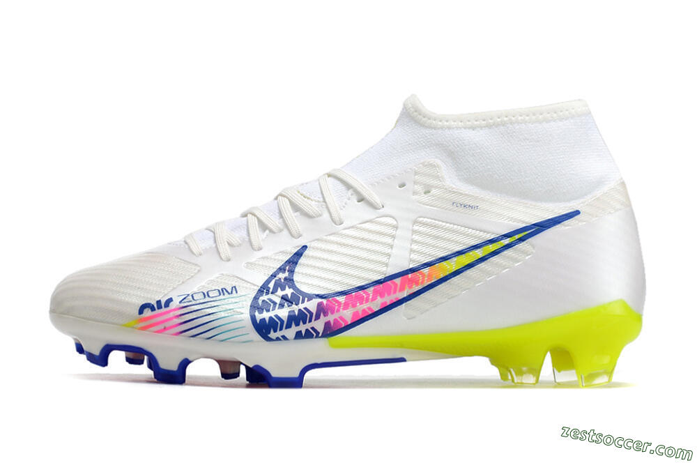 Nike Air Zoom Mercurial Superfly 9 Elite FG High-Tops Soccer Cleats - White/Blue/Pink/Green 2