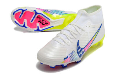 Nike Air Zoom Mercurial Superfly 9 Elite FG High-Tops Soccer Cleats - White/Blue/Pink/Green