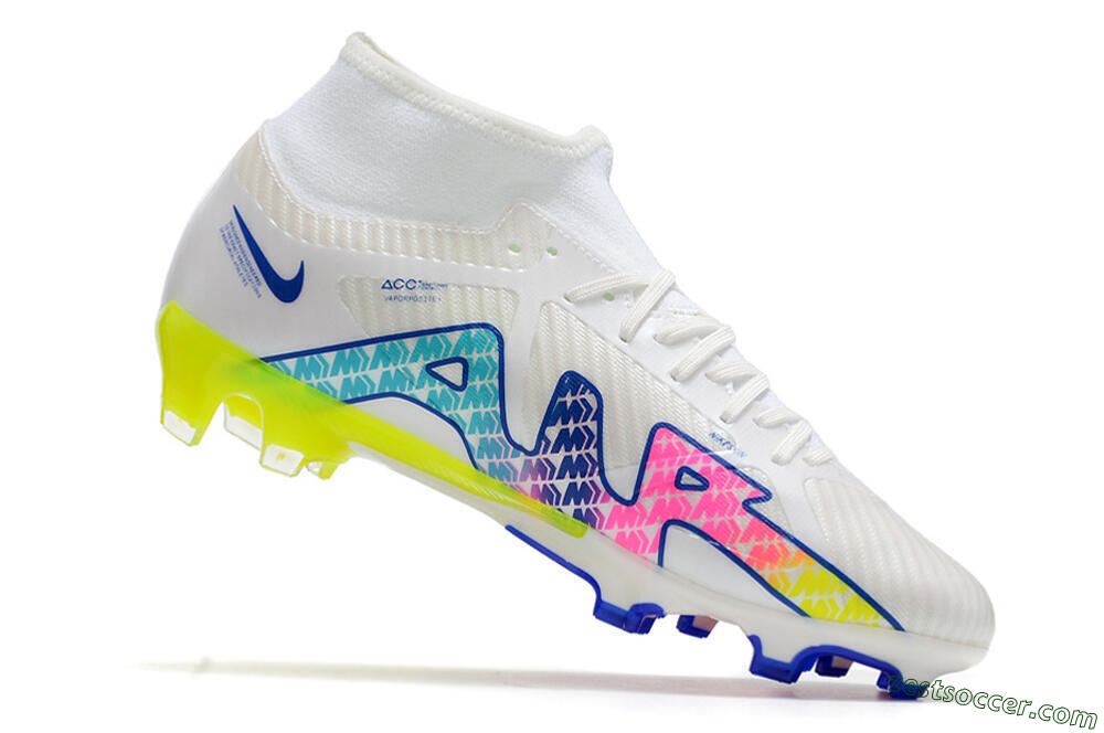 Nike Air Zoom Mercurial Superfly 9 Elite FG High-Tops Soccer Cleats - White/Blue/Pink/Green 4