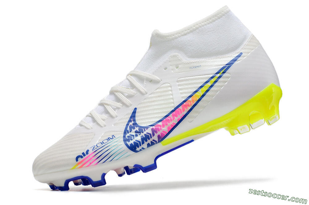 Nike Air Zoom Mercurial Superfly 9 Elite FG High-Tops Soccer Cleats - White/Blue/Pink/Green 5