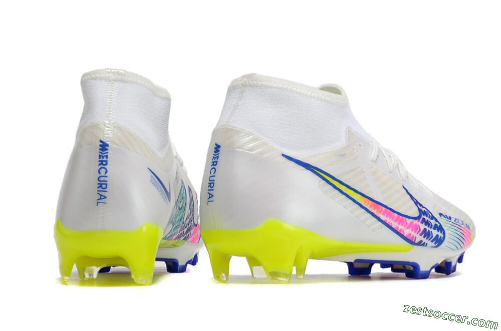 Nike Air Zoom Mercurial Superfly 9 Elite FG High-Tops Soccer Cleats - White/Blue/Pink/Green 6