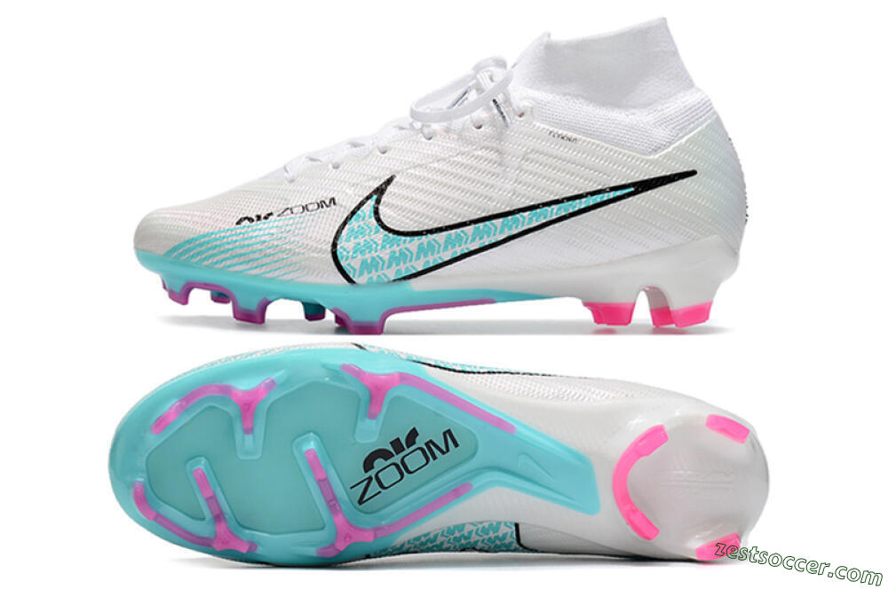 Nike Air Zoom Mercurial Superfly 9 Elite FG High-Tops Soccer Cleats - White/Blue/Black 1