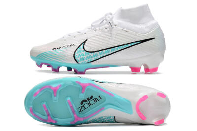 Nike Air Zoom Mercurial Superfly 9 Elite FG High-Tops Soccer Cleats - White/Blue/Black