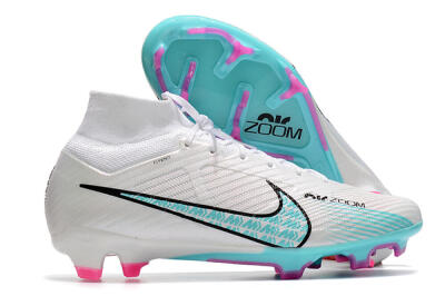 Nike Air Zoom Mercurial Superfly 9 Elite FG High-Tops Soccer Cleats - White/Blue/Black