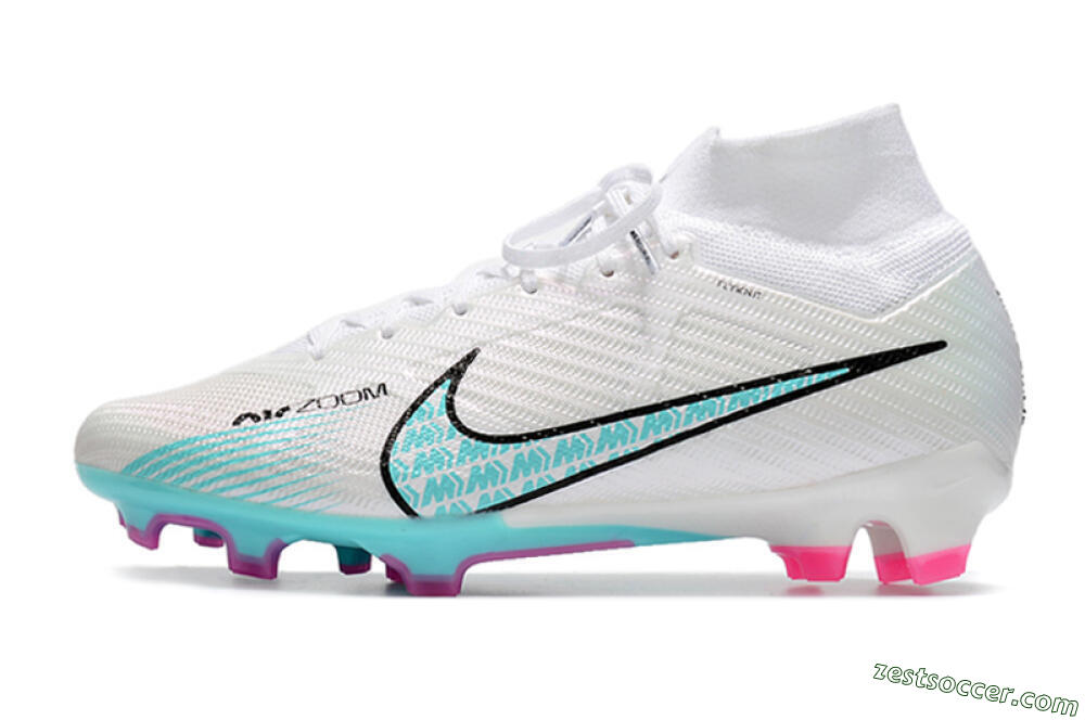 Nike Air Zoom Mercurial Superfly 9 Elite FG High-Tops Soccer Cleats - White/Blue/Black 2