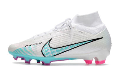 Nike Air Zoom Mercurial Superfly 9 Elite FG High-Tops Soccer Cleats - White/Blue/Black