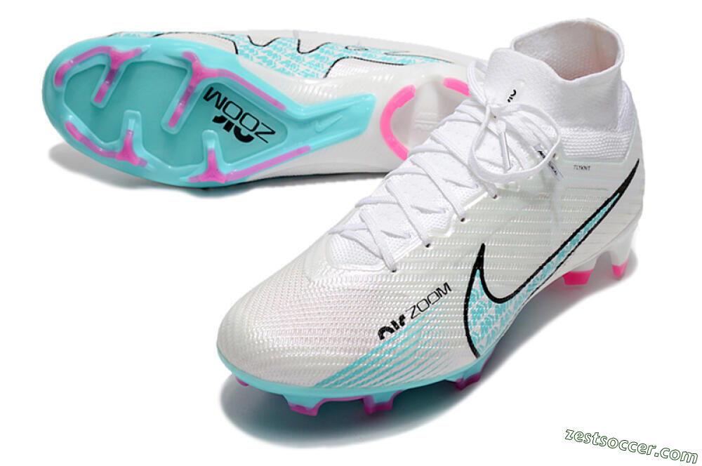 Nike Air Zoom Mercurial Superfly 9 Elite FG High-Tops Soccer Cleats - White/Blue/Black 3